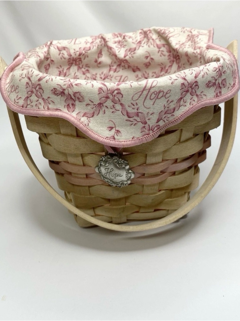 Longaberger Horizon Of Hope Basket 2001 Pink Floral Fabric Liner Medallion